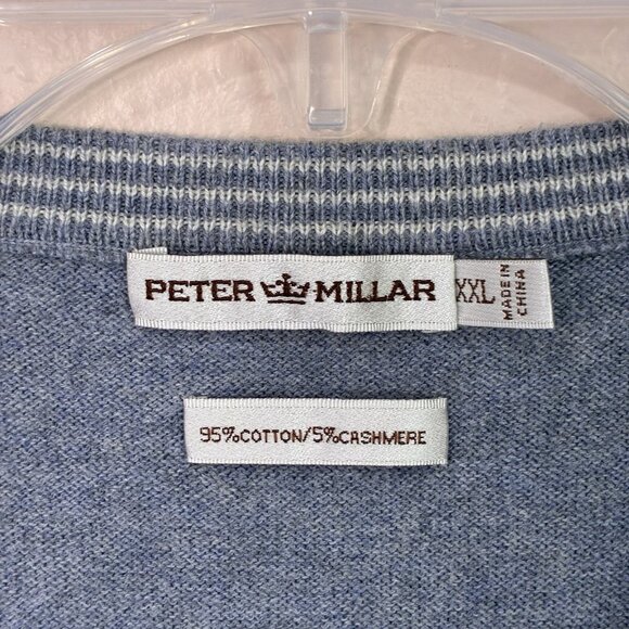 Peter Millar Sweater Vest Mens XXL Cotton Cashmere Blue V-neck Soft Old Money - Picture 2 of 7